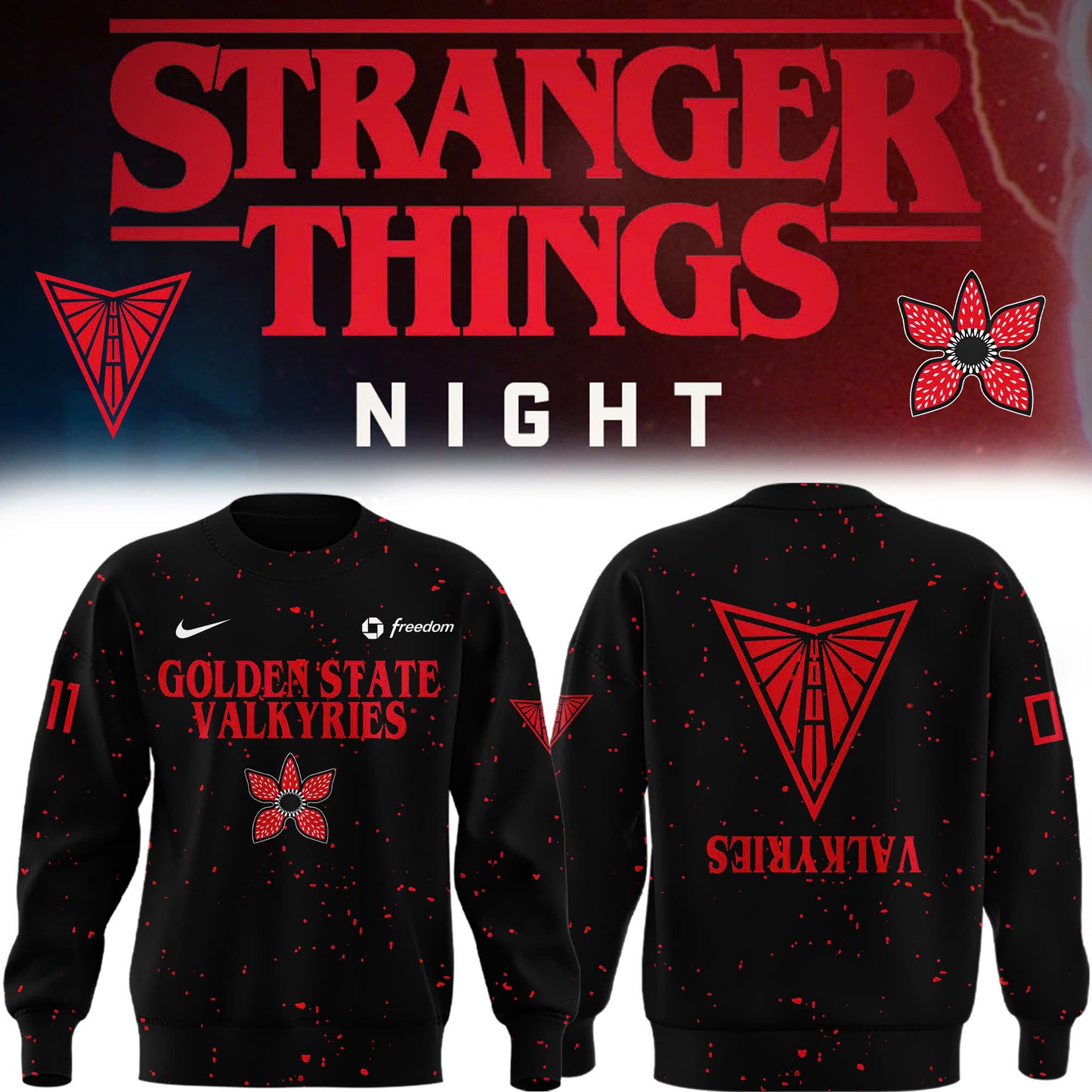 Golden State Valkyries Stranger Things Rebel Swingman Limited Edition Black Sweat