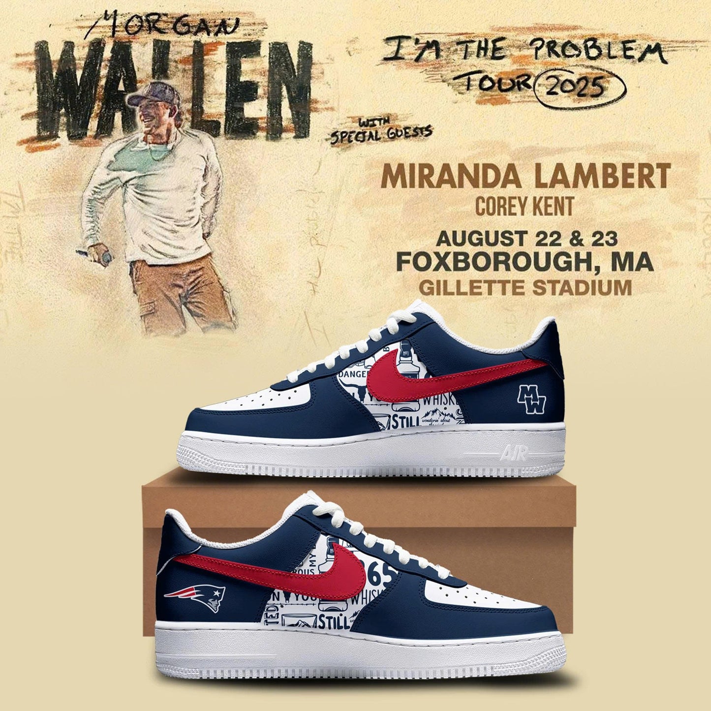 Special Edition Morgan Wallen x New England Patriots Sneakers 2025