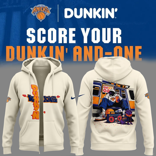 Limited Edition New York Knicks x Dunkin’ Black Zip Hoodie 2026