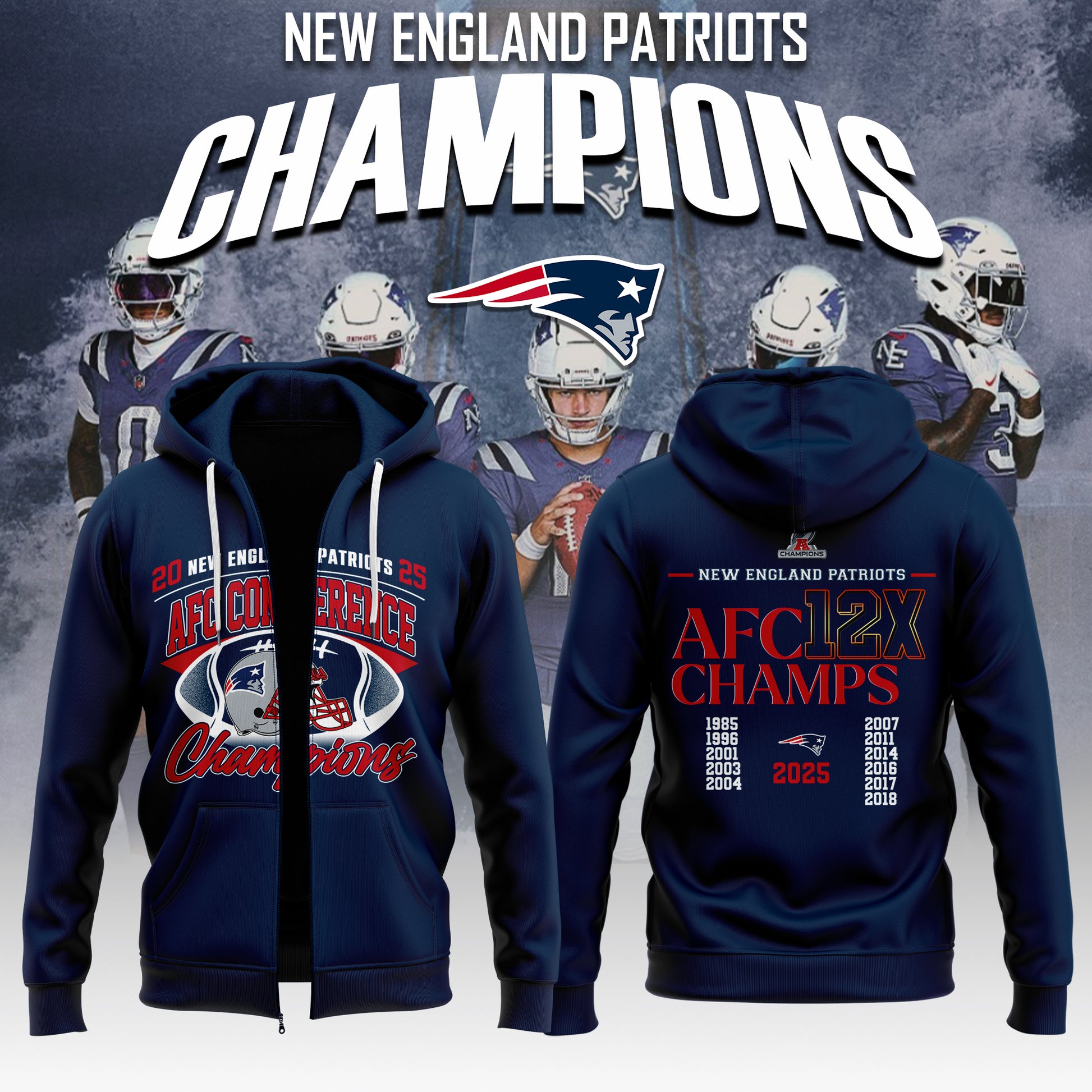 NEPatriots x 2025 AFC Conference Champions Hoodie Zip V4